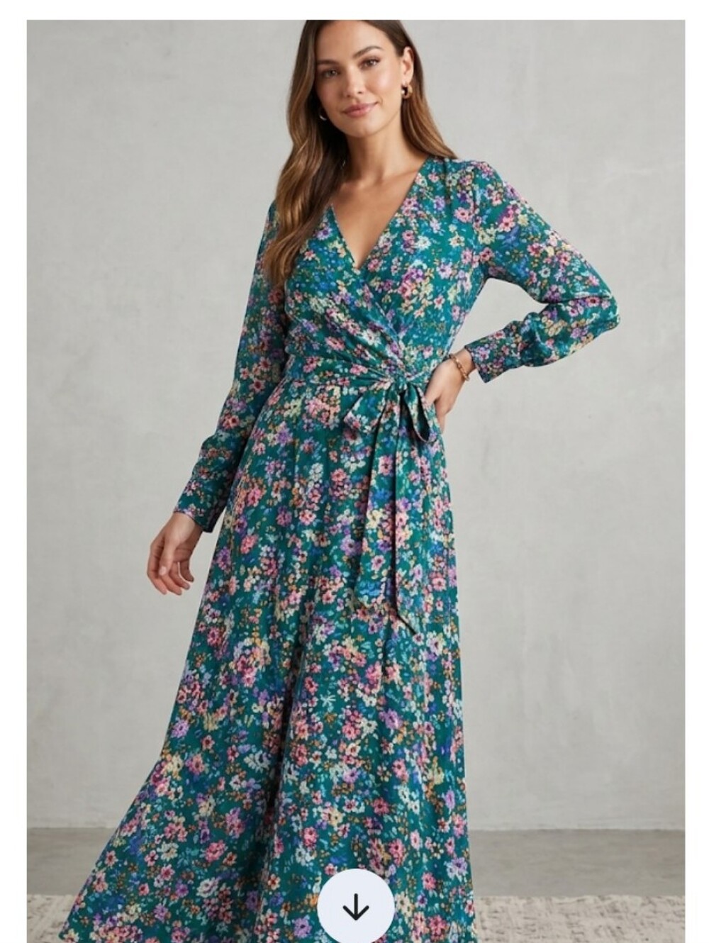 Green Floral Maxi Dress with Wrap Waist